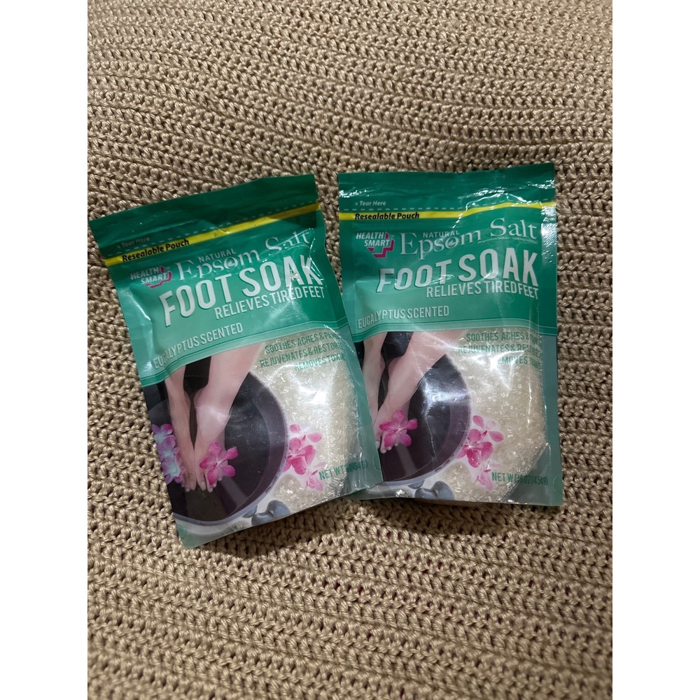2 Pack HealthSmart Natural Epsom Salt Foot Soak Eucalyptus Scented 16oz Each